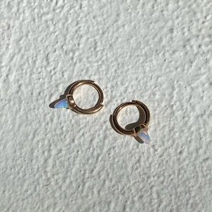 Maria Tash Opal Short Spike Hoop 14K Yellow Gold Earrings.